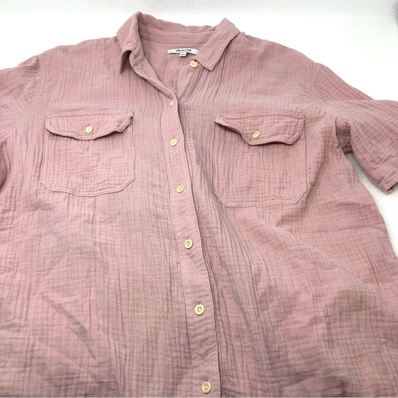 Madewell Shirt Lightspun Short Sleeve Flap-Pocket Dusty Pink 100% Cotton Gauze M - Picture 9 of 10